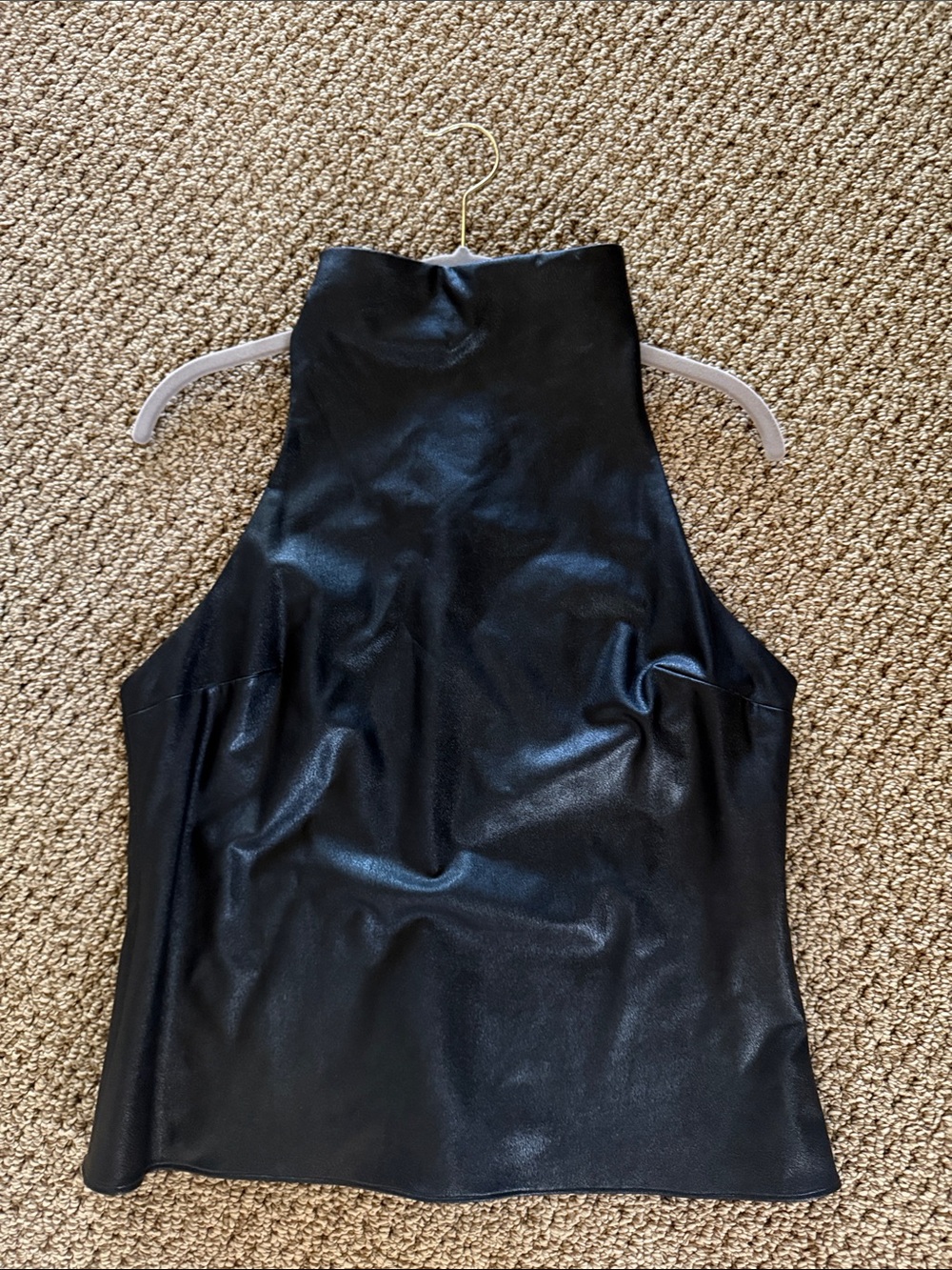 Amanda Uprichard Black Faux Leather High Neck Tank